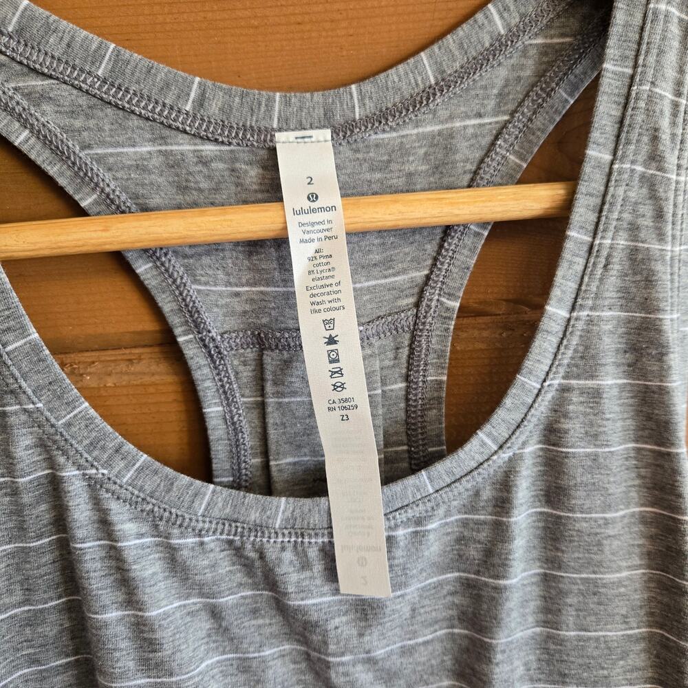 Lululemon Tank Top Stripe Heathered Racerback Grey 2 Shirt Workout Athleisure - Picture 4 of 5